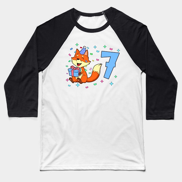 I am 7 with fox - boy birthday 7 years old Baseball T-Shirt by Modern Medieval Design